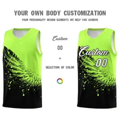 Black Fluorescent Green Wing Pattern Basketball Jersey 3
