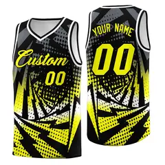 Black Fluorescent Yellow Lightning Halftone Dot Basketball Jersey 1