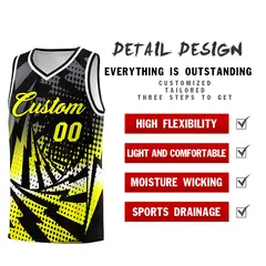 Black Fluorescent Yellow Lightning Halftone Dot Basketball Jersey 2