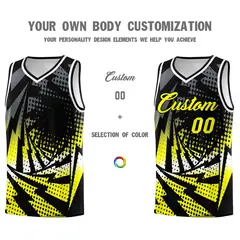 Black Fluorescent Yellow Lightning Halftone Dot Basketball Jersey 3