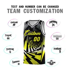 Black Fluorescent Yellow Lightning Halftone Dot Basketball Jersey 4