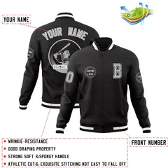 Black Full-Snap Varsity Letterman Baseball Coats Jacket 4