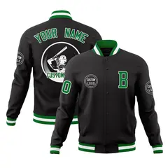 Black Full-Snap Varsity Letterman Baseball Coats Jacket