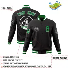 Black Full-Snap Varsity Letterman Baseball Coats Jacket 4