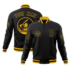 Black Full-Snap Varsity Letterman Baseball Coats Jacket 1