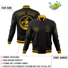 Black Full-Snap Varsity Letterman Baseball Coats Jacket 4