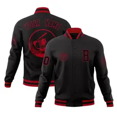 Black Full-Snap Varsity Letterman Baseball Coats Jacket 1