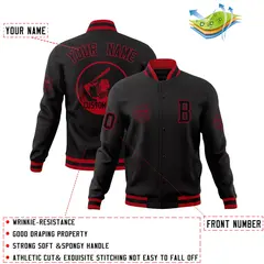 Black Full-Snap Varsity Letterman Baseball Coats Jacket 4