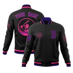 Black Full-Snap Varsity Letterman Baseball Coats Jacket 1