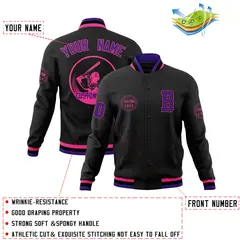 Black Full-Snap Varsity Letterman Baseball Coats Jacket 4