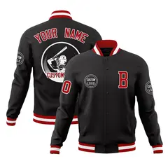 Black Full-Snap Varsity Letterman Baseball Coats Jacket
