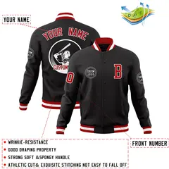 Black Full-Snap Varsity Letterman Baseball Coats Jacket 4