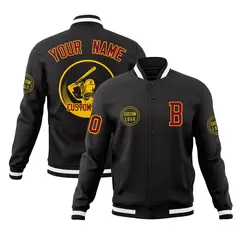Black Full-Snap Varsity Letterman Baseball Coats Jacket