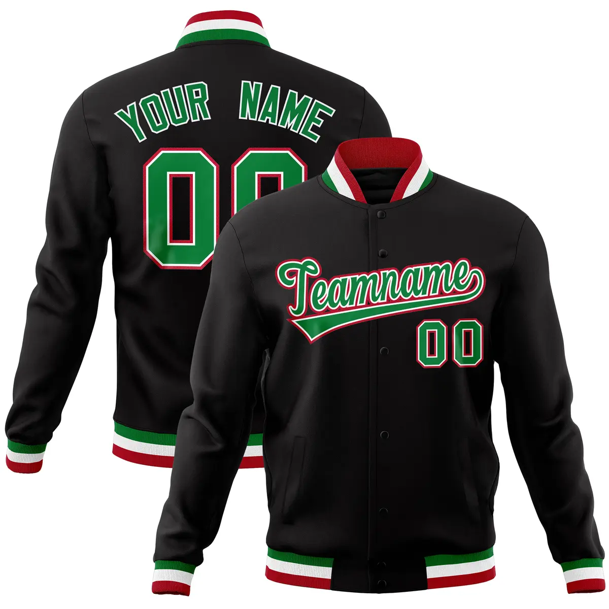 Black Full-Snap Varsity Letterman Jacket