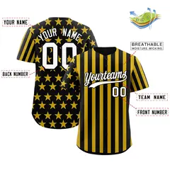 Black Gold American Flag Graffiti Baseball Jersey 2