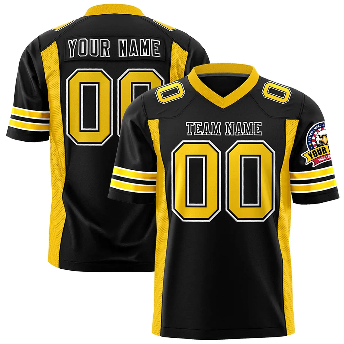 Black Gold Authentic Football Jersey with Sleeve Stripes