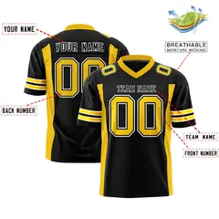 Black Gold Authentic Football Jersey with Sleeve Stripes 2