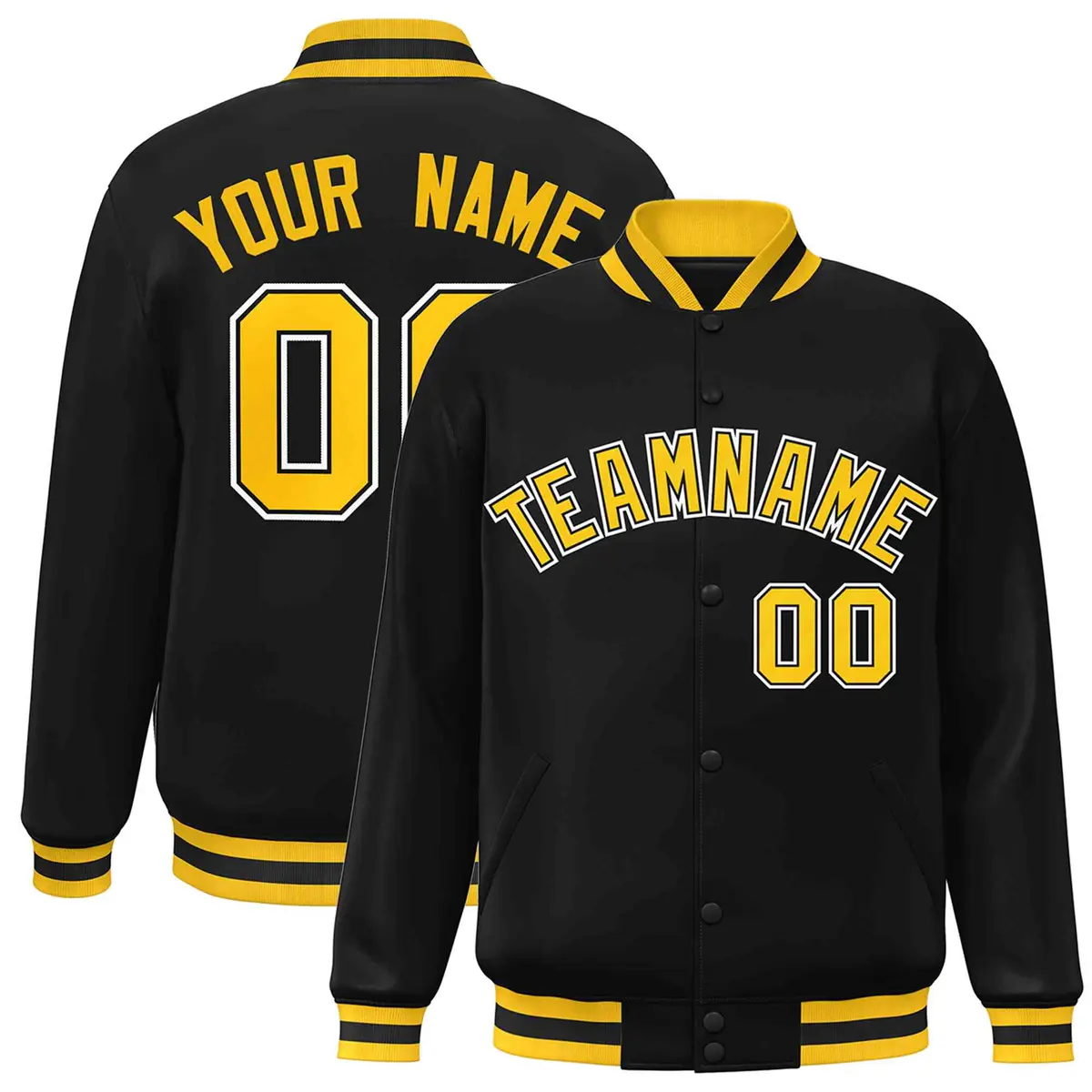 Black Gold-Black Classic Varsity Full-Snap Letterman Jacket