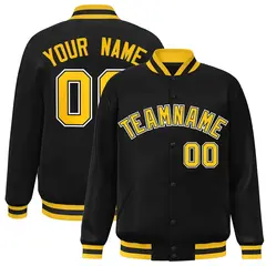Black Gold-Black Classic Varsity Full-Snap Letterman Jacket 1