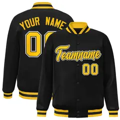 Black Gold-Black Classic Varsity Full-Snap Letterman Jacket 1