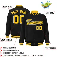 Black Gold-Black Classic Varsity Full-Snap Letterman Jacket 2