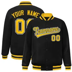 Black Gold-Black Classic Varsity Full-Snap Letterman Jacket 1