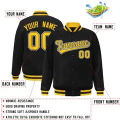 Black Gold-Black Classic Varsity Full-Snap Letterman Jacket 2