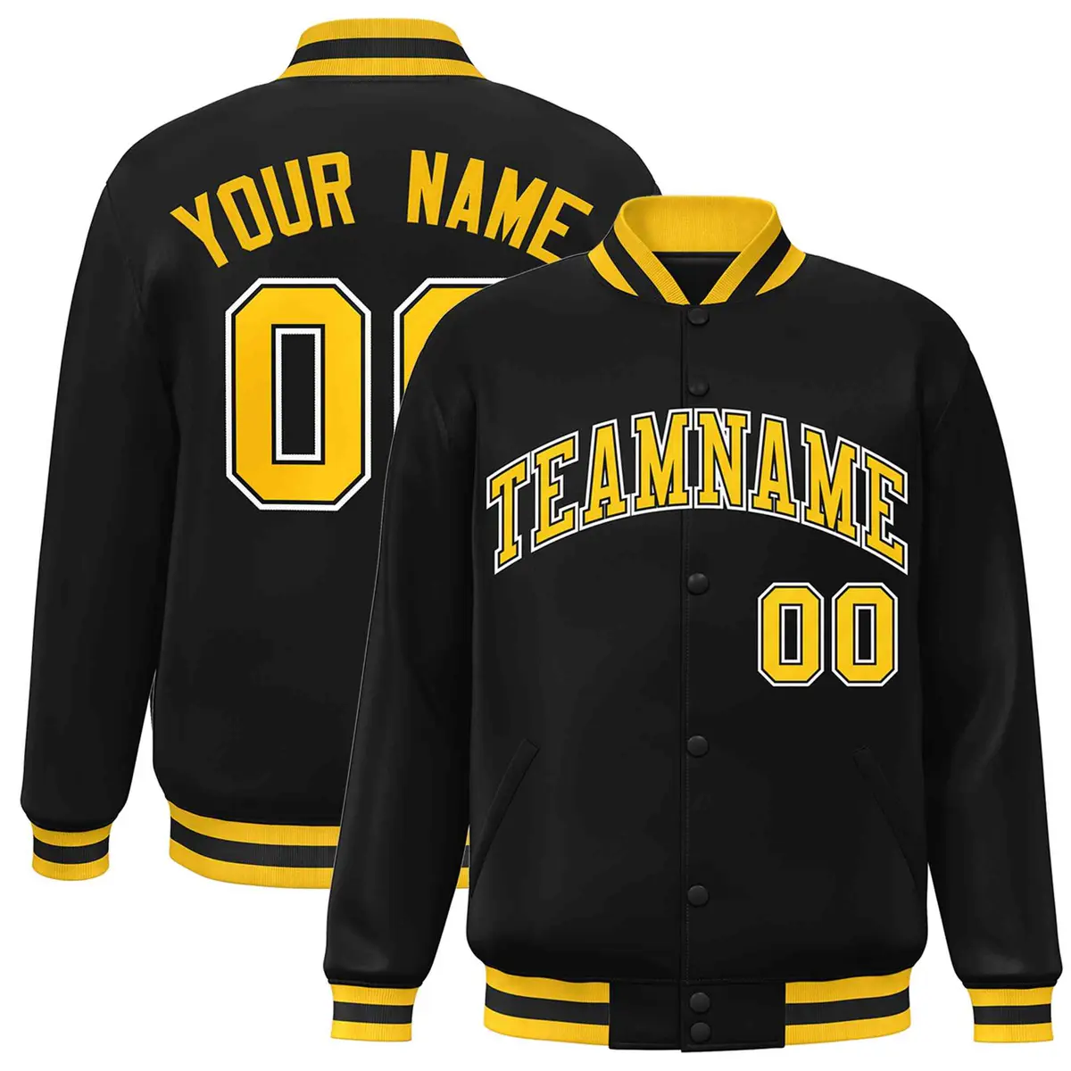 Black Gold-Black Classic Varsity Full-Snap Letterman Jacket