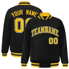 Black Gold-Black Classic Varsity Full-Snap Letterman Jacket 1
