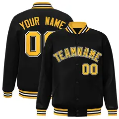 Black Gold-Black Classic Varsity Full-Snap Letterman Jacket