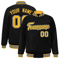 Black Gold-Black Classic Varsity Full-Snap Letterman Jacket