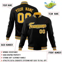 Black Gold-Black Classic Varsity Full-Snap Letterman Jacket 4