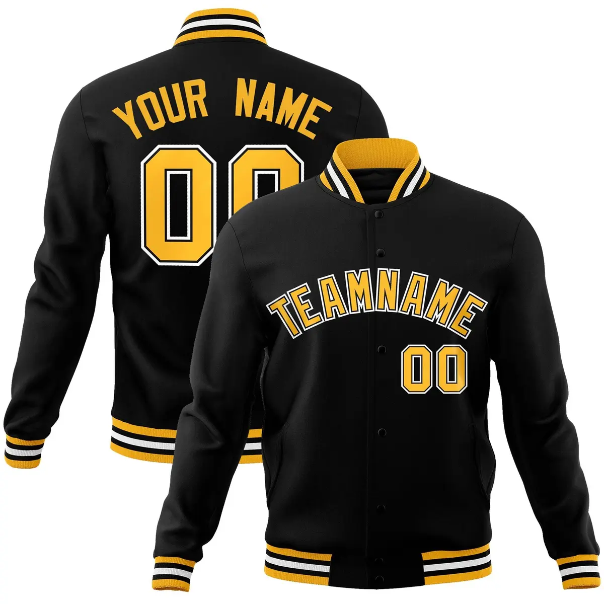 Black Gold-Black Classic Varsity Full-Snap Letterman Jacket