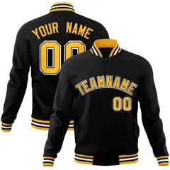 Black Gold-Black Classic Varsity Full-Snap Letterman Jacket