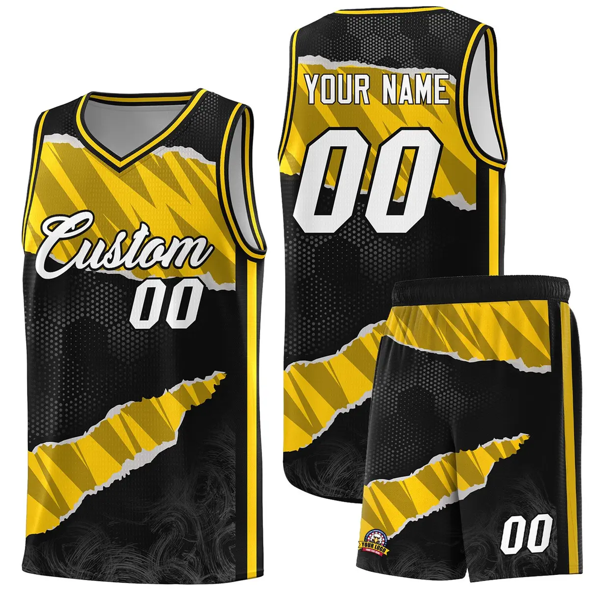 Black Gold-Black Tear Graffiti Basketball Jersey