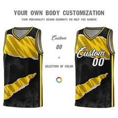 Black Gold-Black Tear Graffiti Basketball Jersey 3