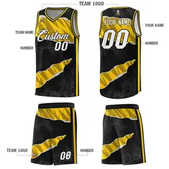 Black Gold-Black Tear Graffiti Basketball Jersey 5