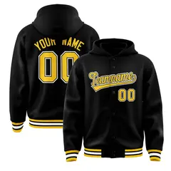 Black Gold-Black Varsity Full-Snap Letterman Jacket Hoodie