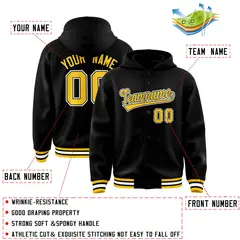 Black Gold-Black Varsity Full-Snap Letterman Jacket Hoodie 4