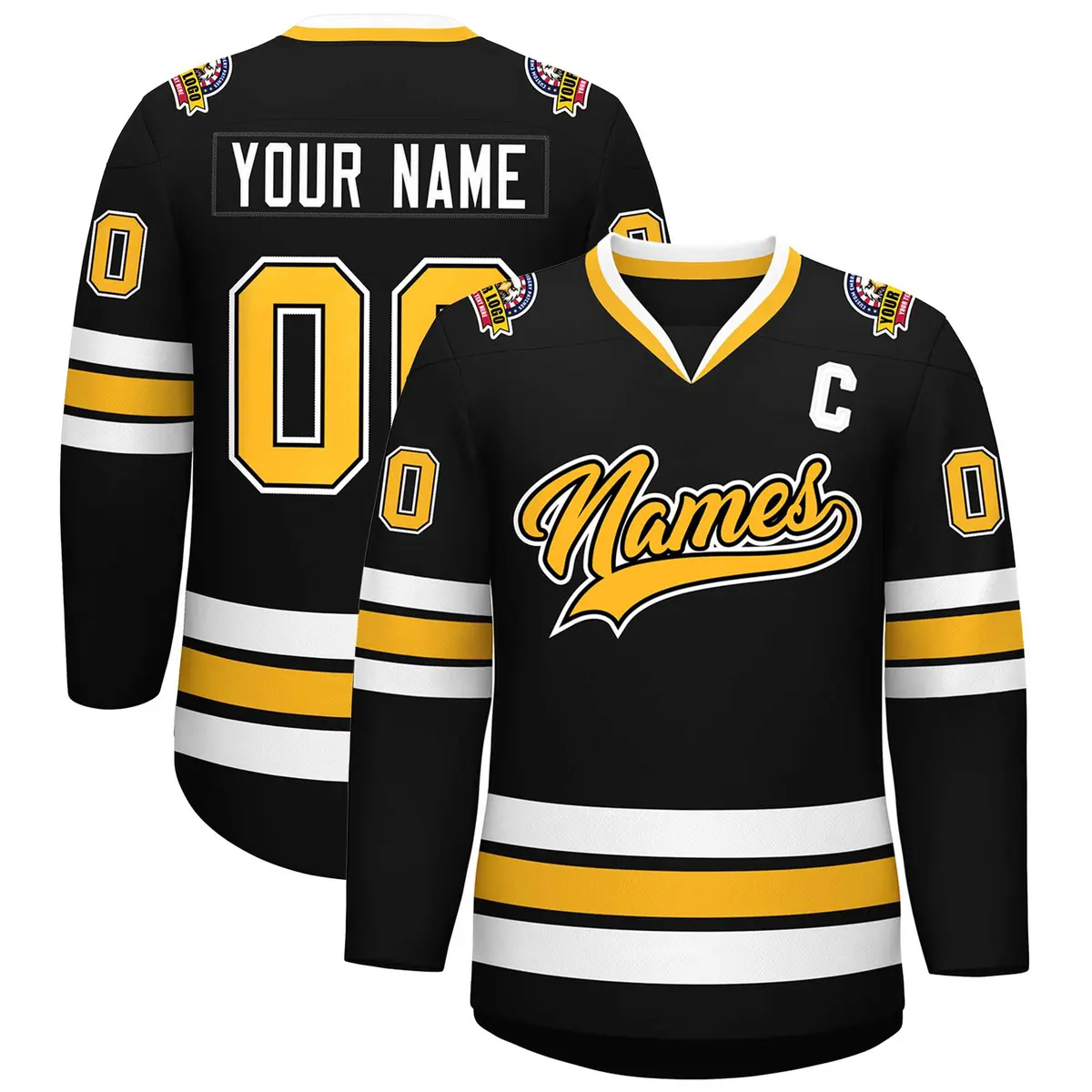 Black Gold Black-White Classic Hockey Jersey