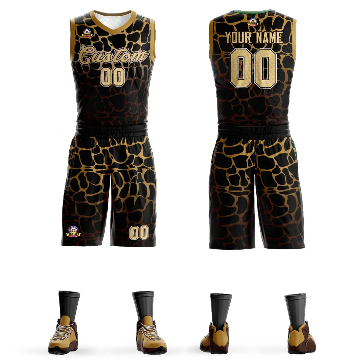 Black Gold-Brown Spotted Graffiti Basketball Jersey