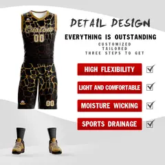 Black Gold-Brown Spotted Graffiti Basketball Jersey 2