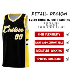 Black Gold Classic Color Block Uniform Basketball Jersey 2