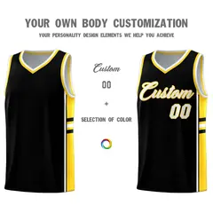 Black Gold Classic Color Block Uniform Basketball Jersey 3