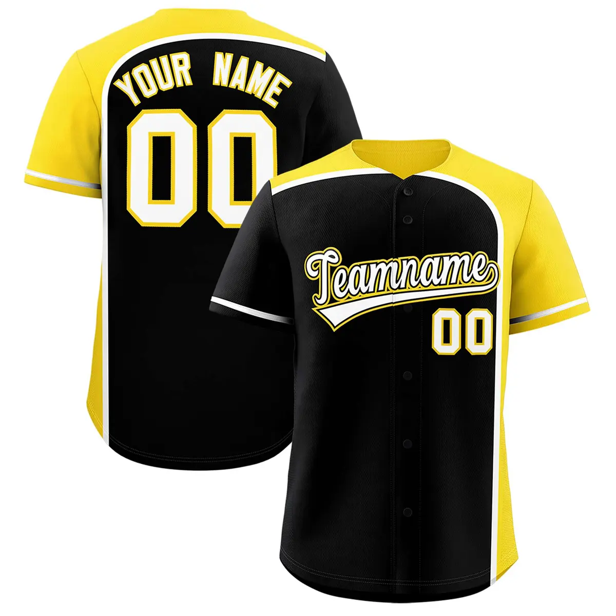 Black Gold Color Block Authentic Baseball Jersey