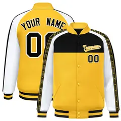 Black Gold Color Block K-Ribbon Varsity Letterman Jacket 1