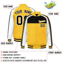Black Gold Color Block K-Ribbon Varsity Letterman Jacket 2