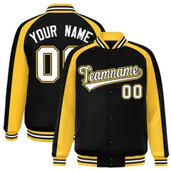 Black Gold Color Block Raglan Varsity Letterman Jacket 1