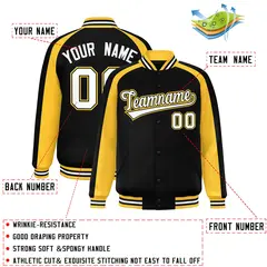 Black Gold Color Block Raglan Varsity Letterman Jacket 2