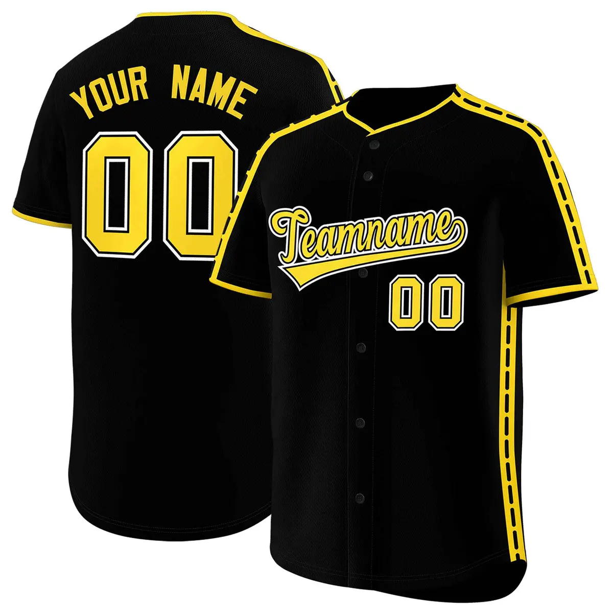 Black Gold Color Block Side Dotted Line Baseball Jersey